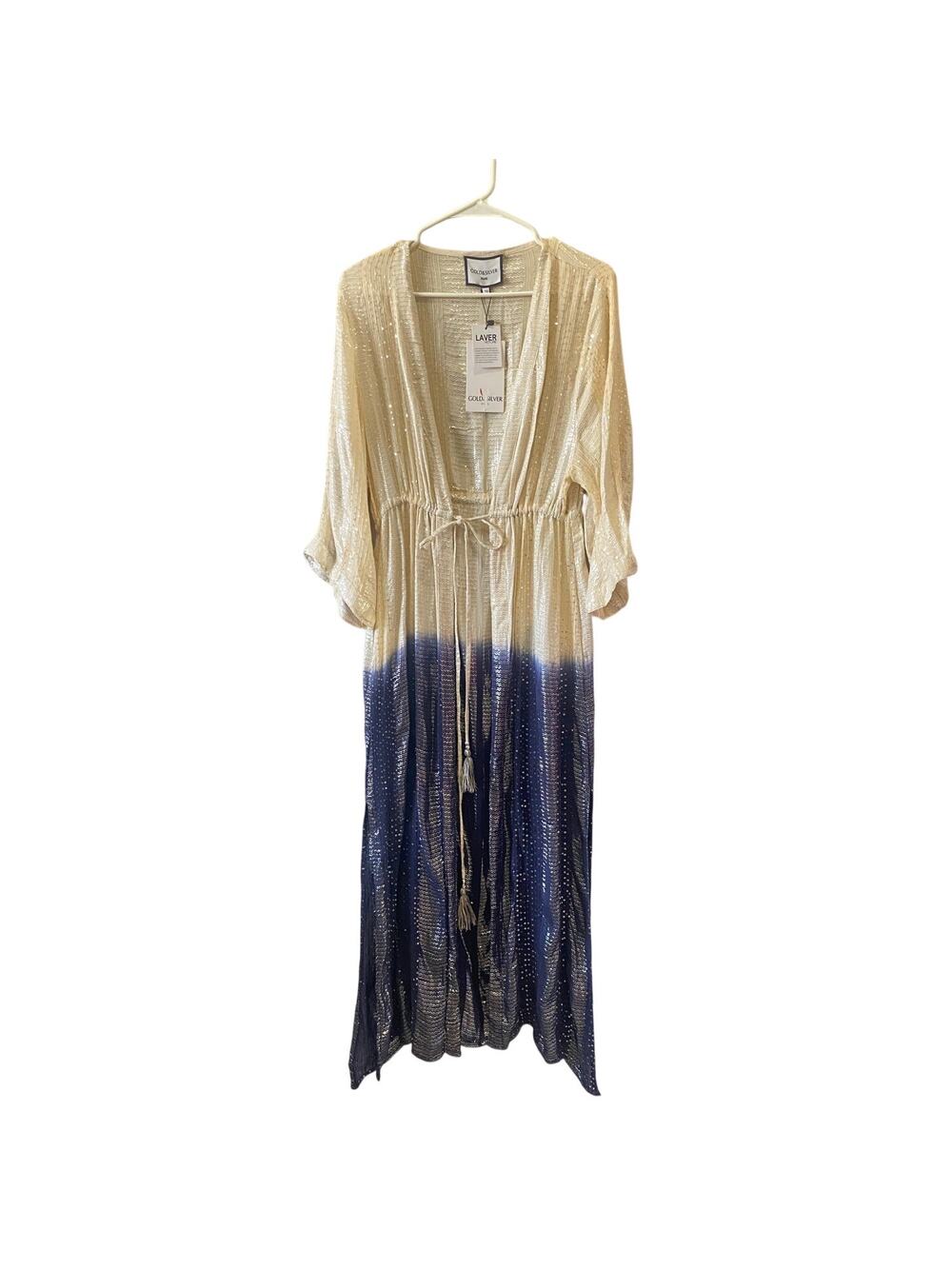Gold & Silver Paris Beach Cover Up Kimono NWT One Size Shimmer Boho